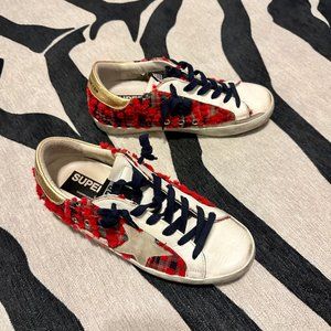 Golden Goose Plaid Mixed Media Superstar Sneakers